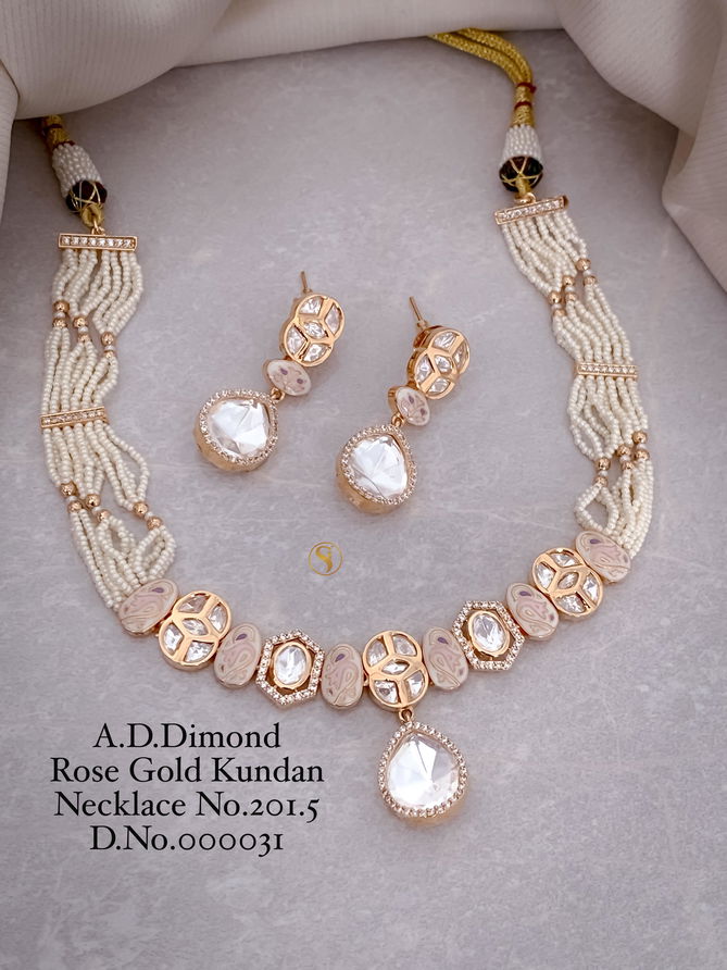 4 Designer AD Diamond Rose Gold Kundan Necklace Wholesale Shop In Surat
